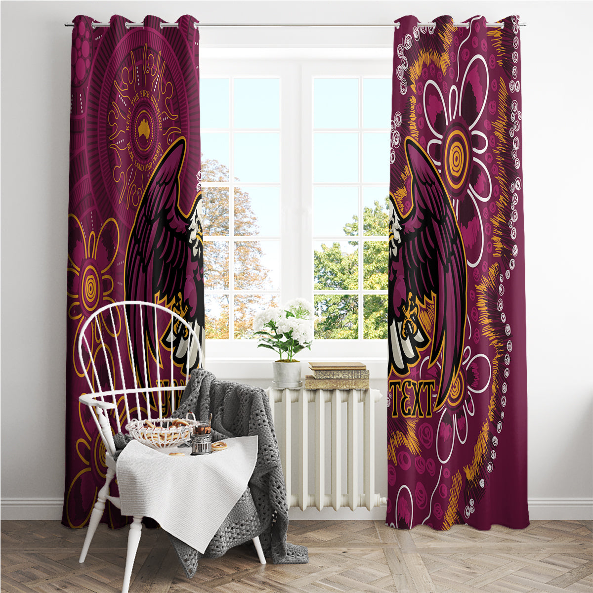 Personalised Sea Eagles NAIDOC Week 2024 Window Curtain Aboriginal Fire Burning Sparks