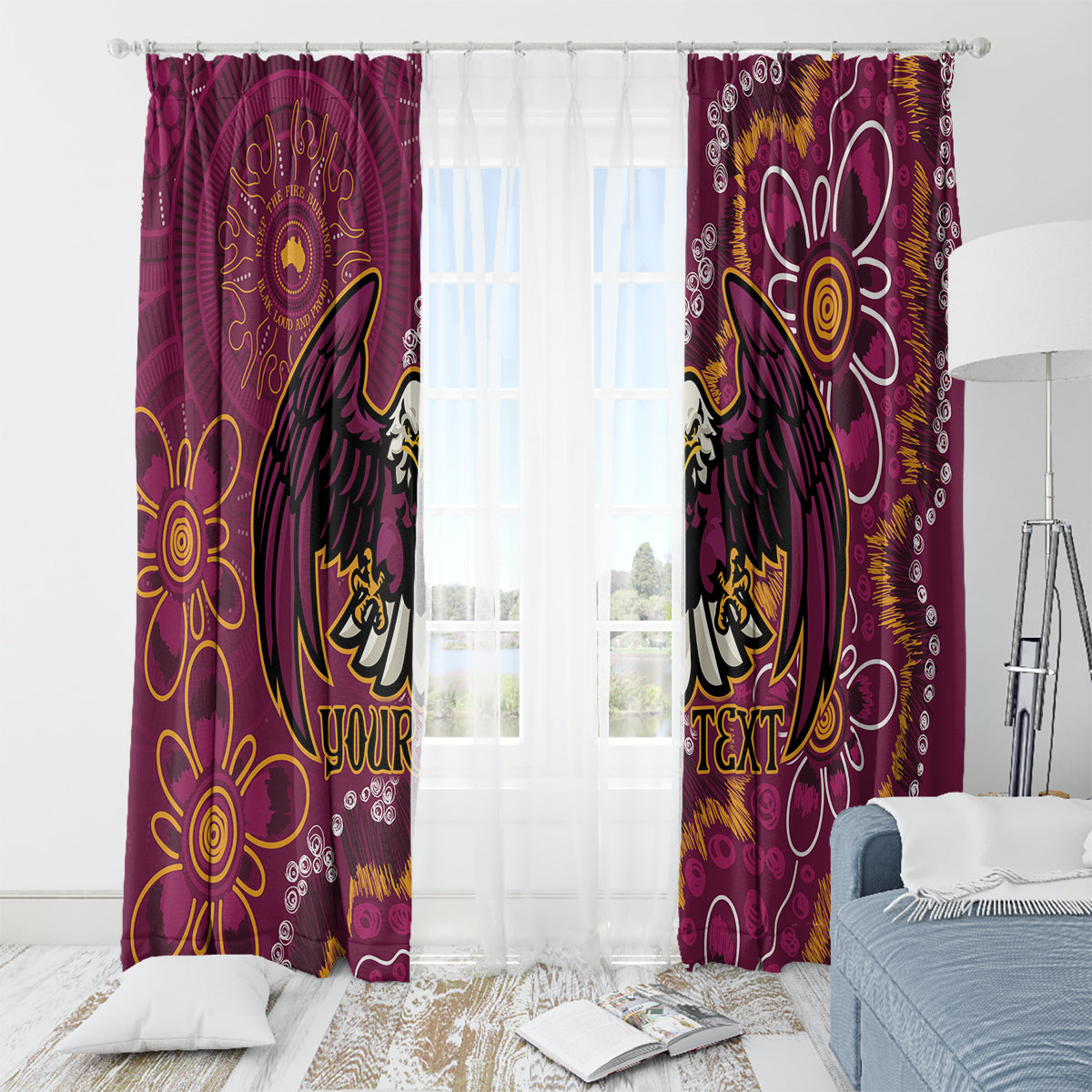 Personalised Sea Eagles NAIDOC Week 2024 Window Curtain Aboriginal Fire Burning Sparks