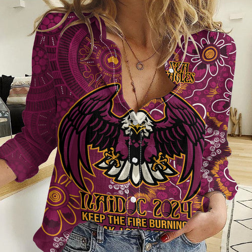 Personalised Sea Eagles NAIDOC Week 2024 Women Casual Shirt Aboriginal Fire Burning Sparks