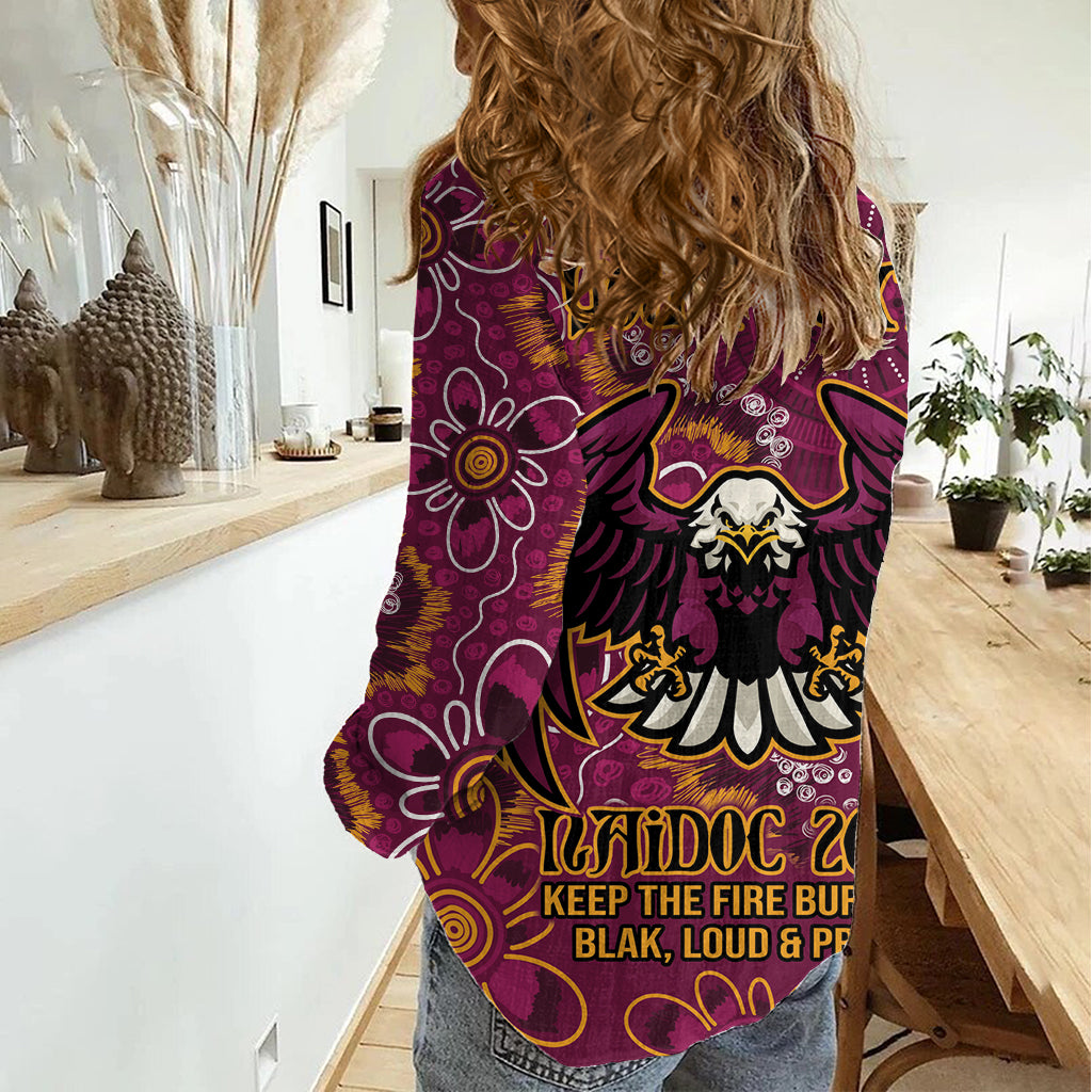 Personalised Sea Eagles NAIDOC Week 2024 Women Casual Shirt Aboriginal Fire Burning Sparks