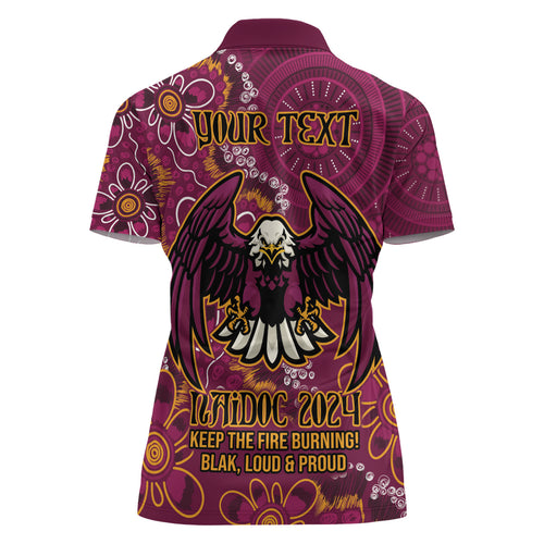 Personalised Sea Eagles NAIDOC Week 2024 Women Polo Shirt Aboriginal Fire Burning Sparks