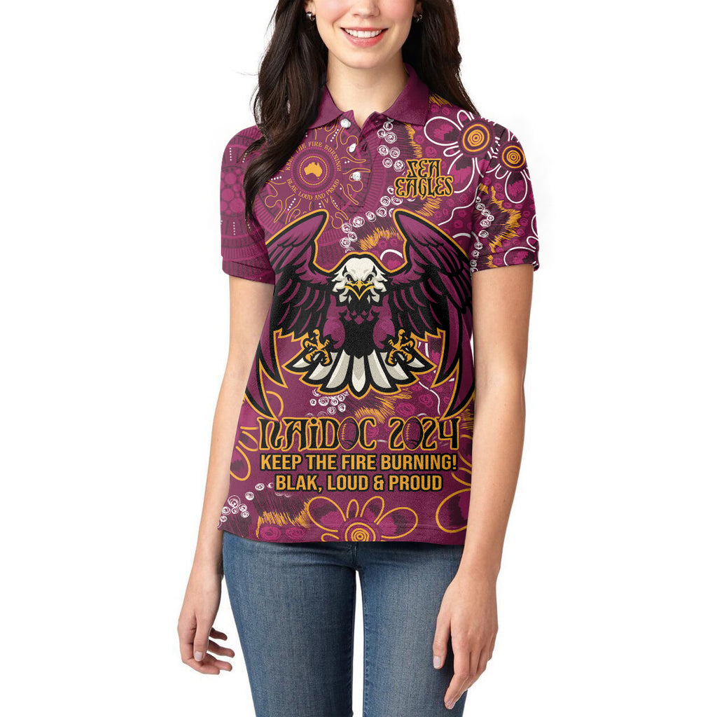 Personalised Sea Eagles NAIDOC Week 2024 Women Polo Shirt Aboriginal Fire Burning Sparks