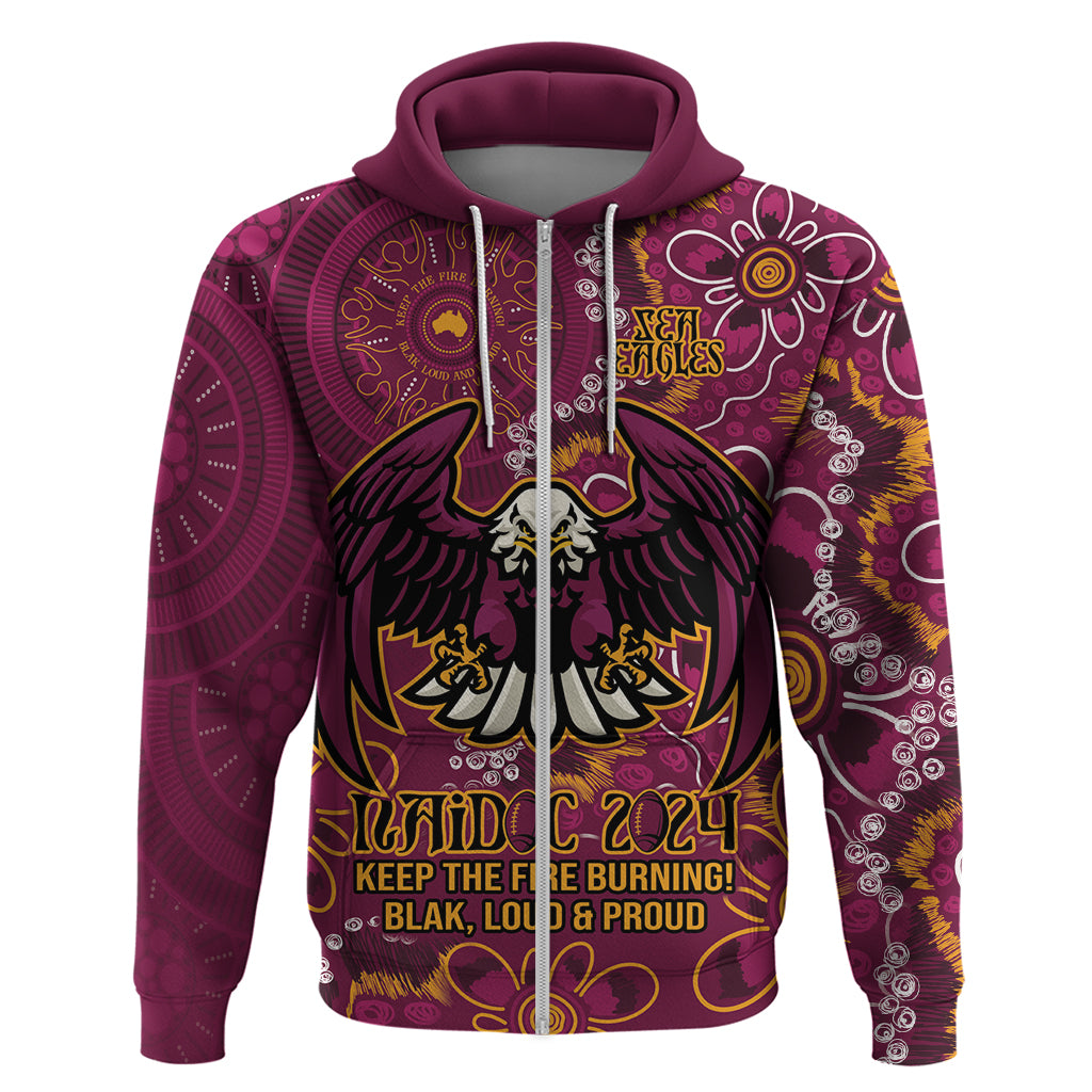 Personalised Sea Eagles NAIDOC Week 2024 Zip Hoodie Aboriginal Fire Burning Sparks