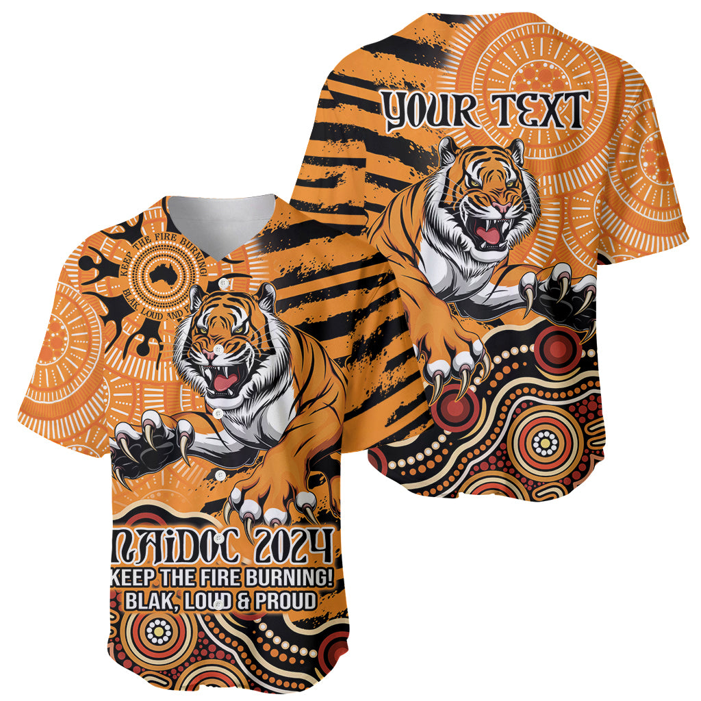 Personalised Wests Tigers NAIDOC Week 2024 Baseball Jersey Aboriginal Fire Burning Sparks
