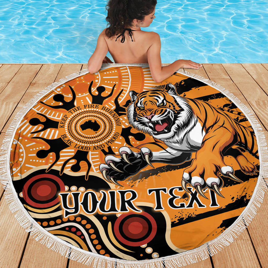 Personalised Wests Tigers NAIDOC Week 2024 Beach Blanket Aboriginal Fire Burning Sparks