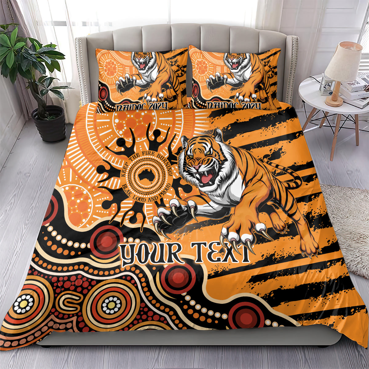 Personalised Wests Tigers NAIDOC Week 2024 Bedding Set Aboriginal Fire Burning Sparks