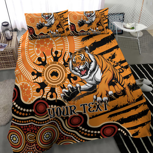 Personalised Wests Tigers NAIDOC Week 2024 Bedding Set Aboriginal Fire Burning Sparks