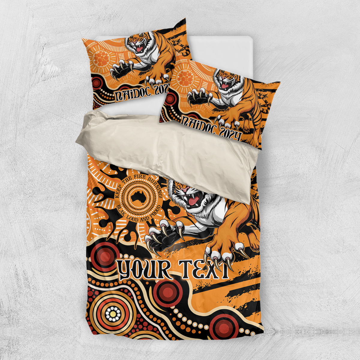 Personalised Wests Tigers NAIDOC Week 2024 Bedding Set Aboriginal Fire Burning Sparks