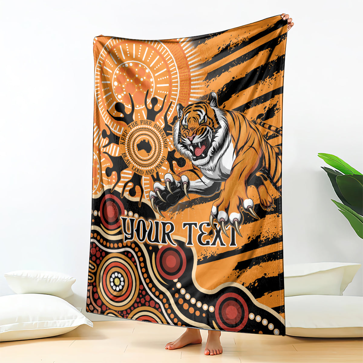Personalised Wests Tigers NAIDOC Week 2024 Blanket Aboriginal Fire Burning Sparks