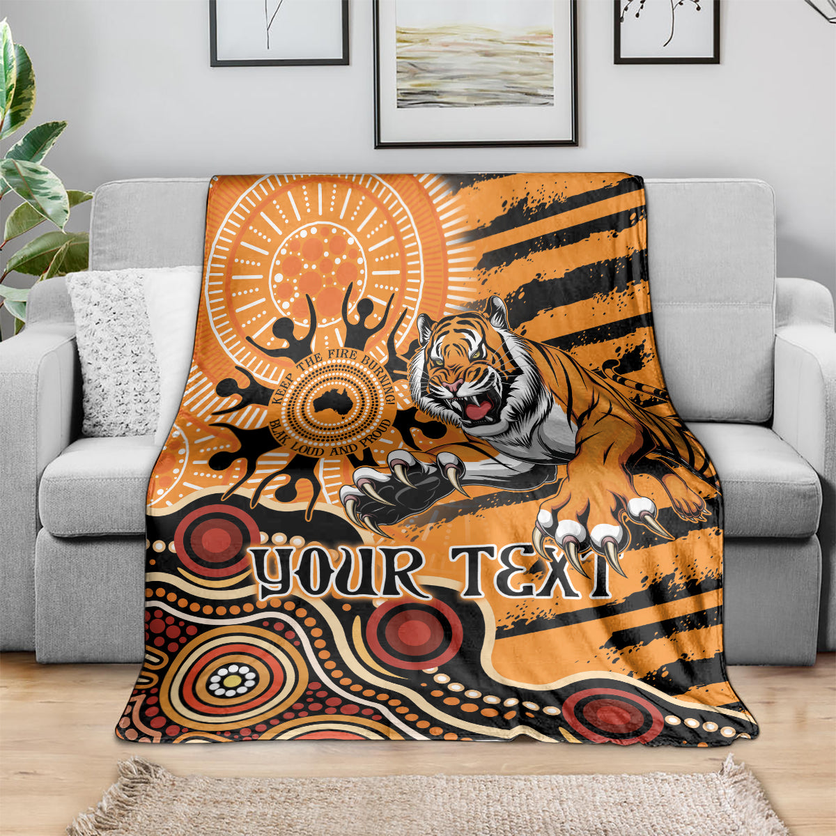 Personalised Wests Tigers NAIDOC Week 2024 Blanket Aboriginal Fire Burning Sparks