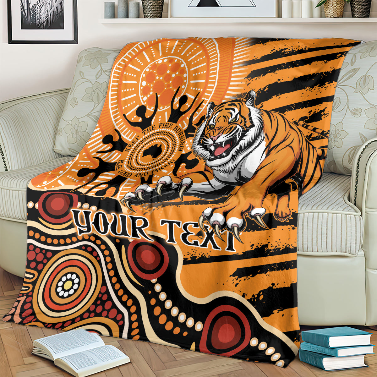 Personalised Wests Tigers NAIDOC Week 2024 Blanket Aboriginal Fire Burning Sparks