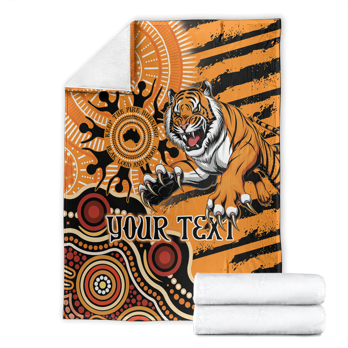 Personalised Wests Tigers NAIDOC Week 2024 Blanket Aboriginal Fire Burning Sparks