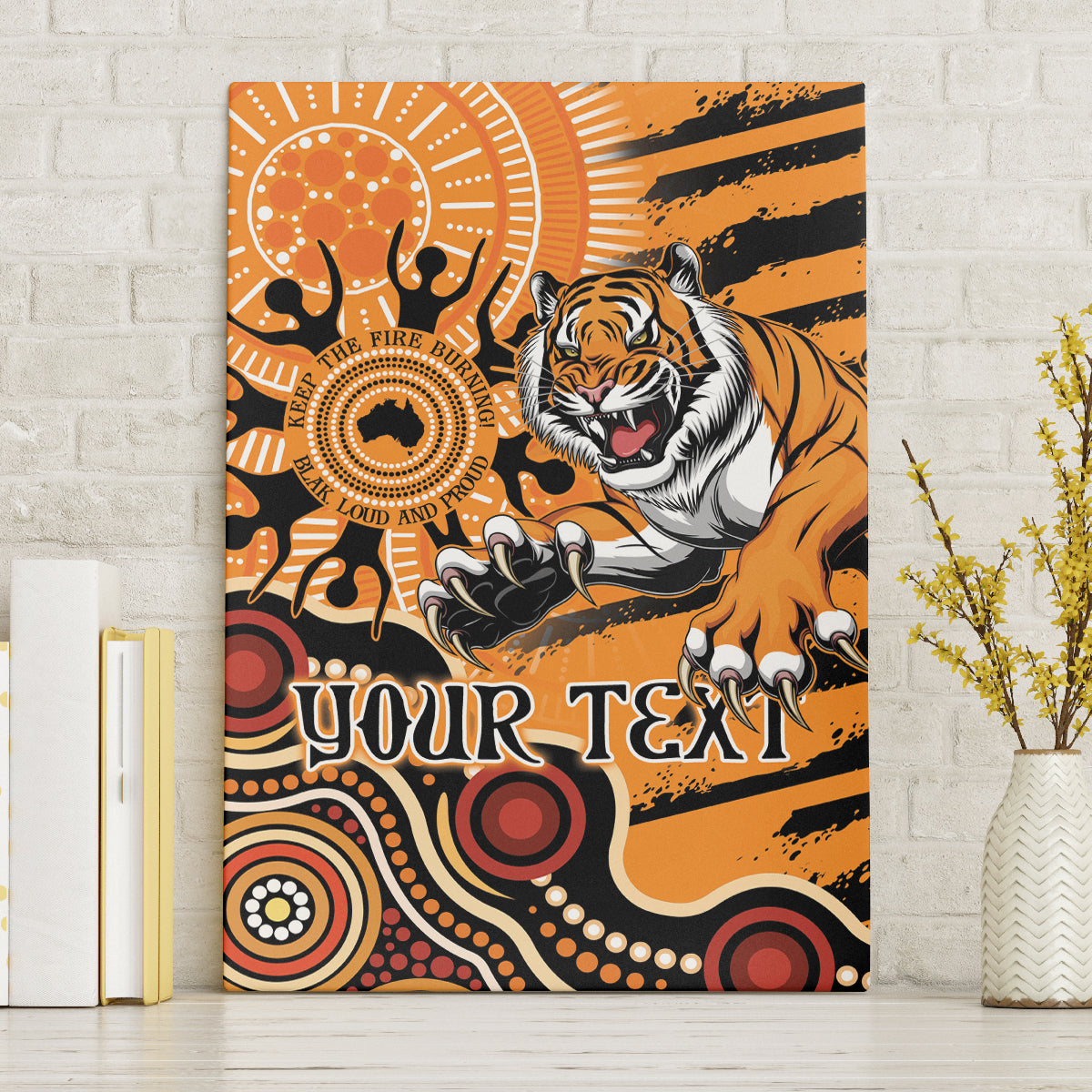 Personalised Wests Tigers NAIDOC Week 2024 Canvas Wall Art Aboriginal Fire Burning Sparks