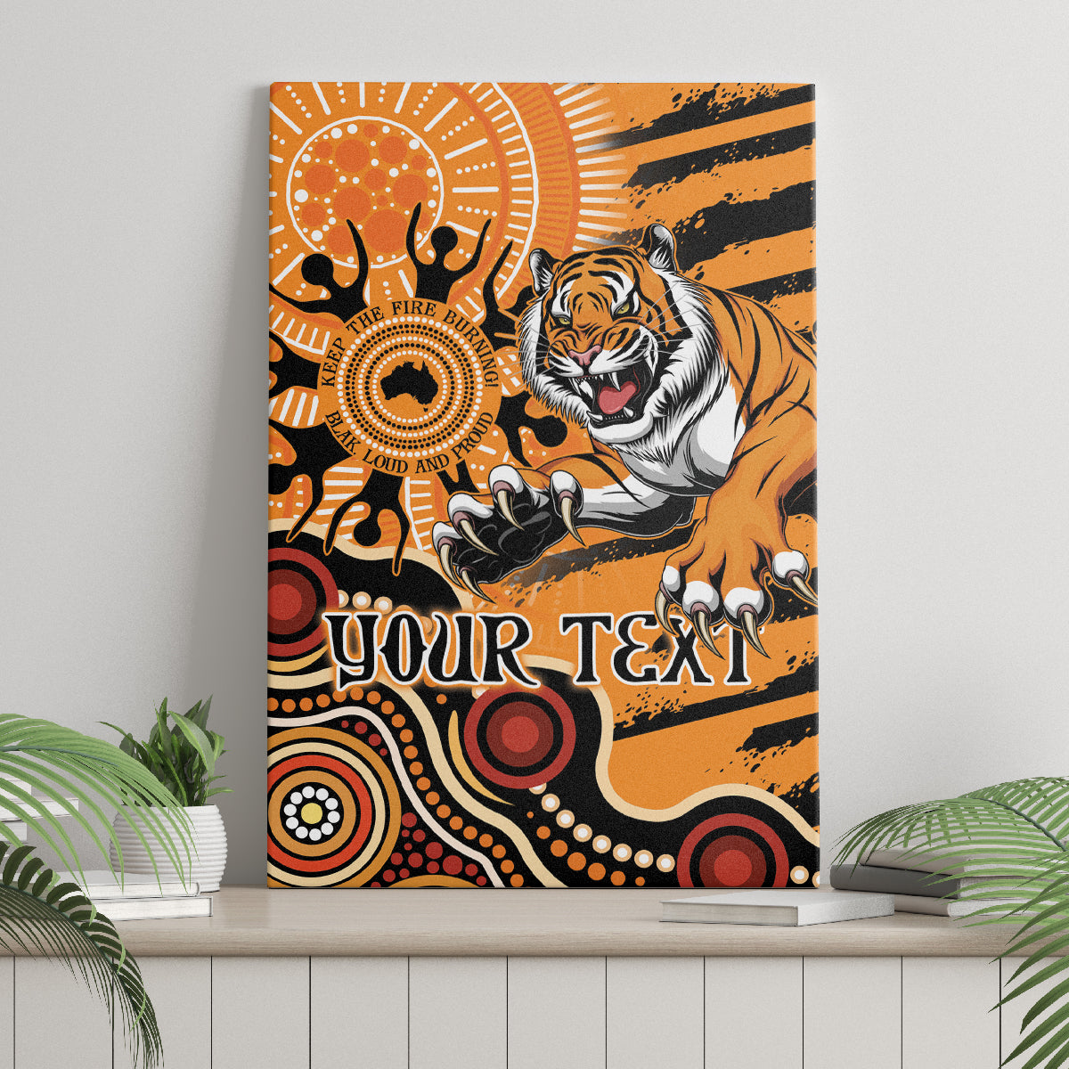 Personalised Wests Tigers NAIDOC Week 2024 Canvas Wall Art Aboriginal Fire Burning Sparks