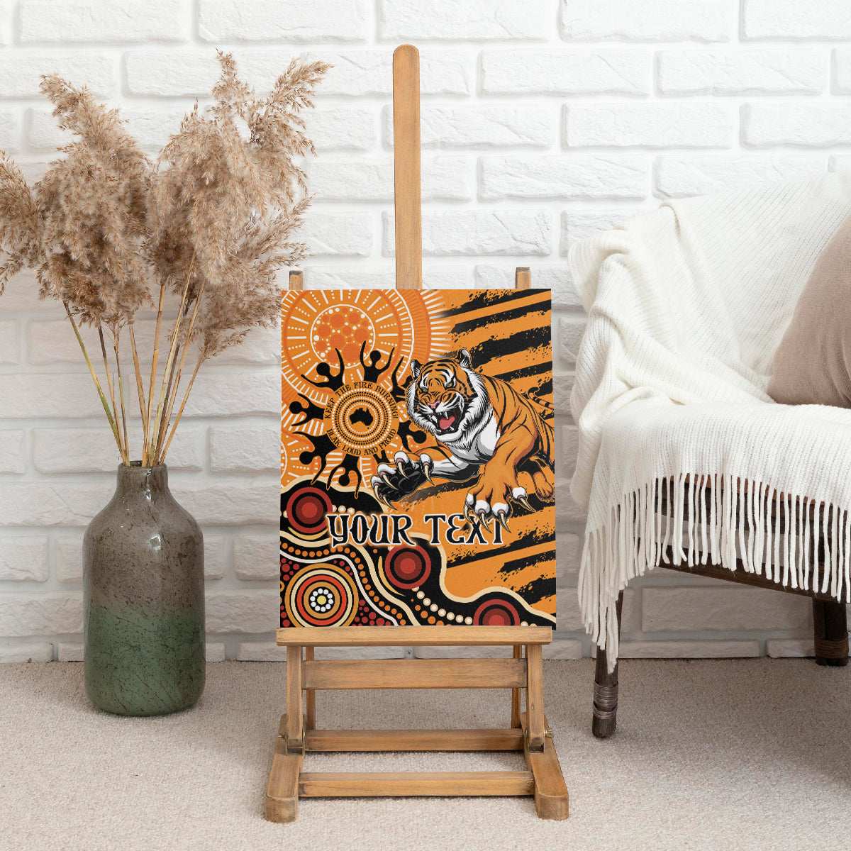 Personalised Wests Tigers NAIDOC Week 2024 Canvas Wall Art Aboriginal Fire Burning Sparks