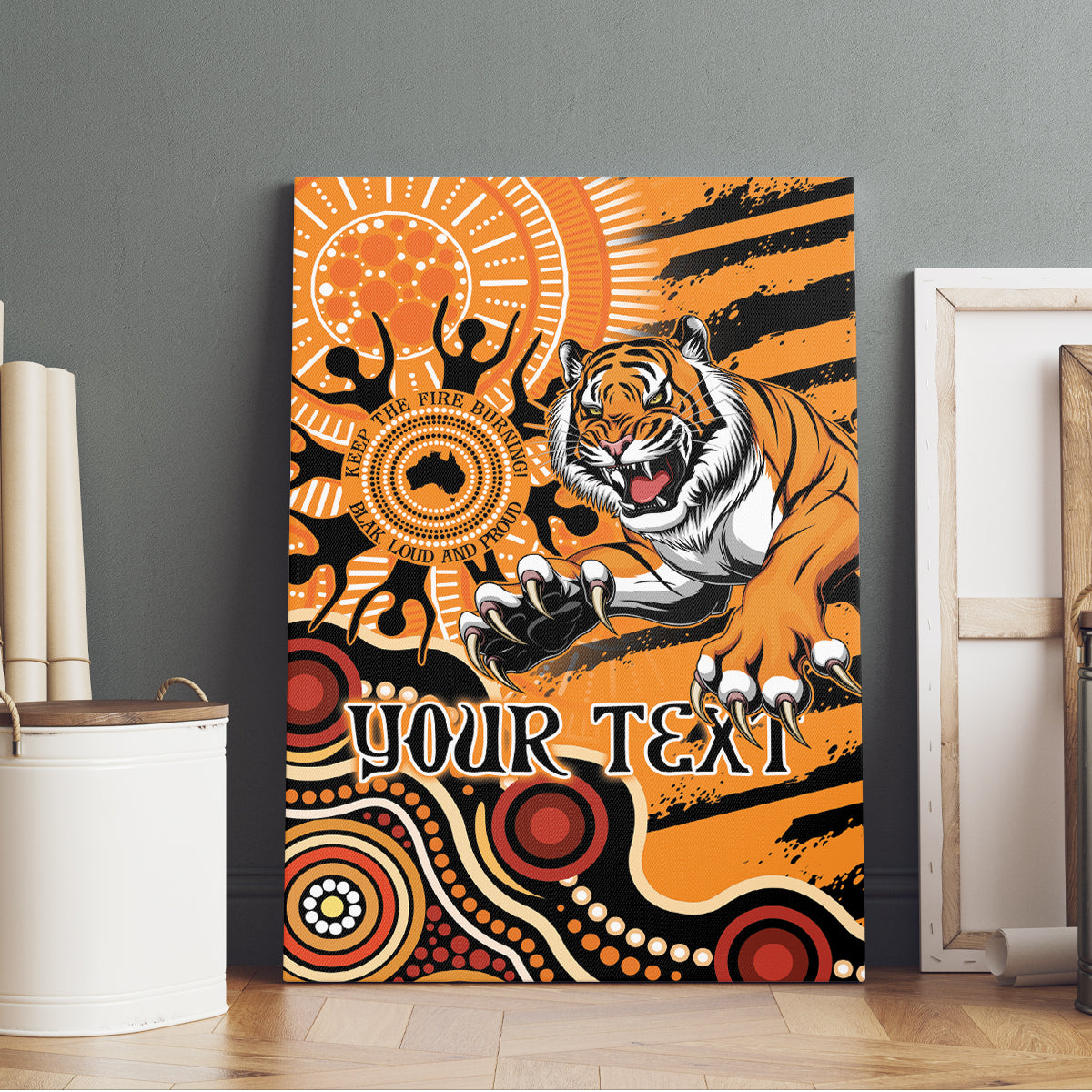 Personalised Wests Tigers NAIDOC Week 2024 Canvas Wall Art Aboriginal Fire Burning Sparks