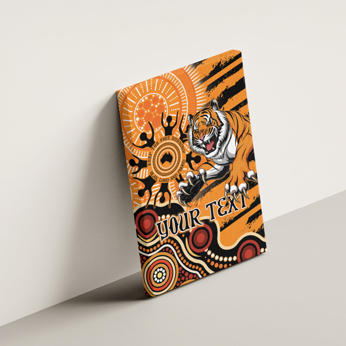 Personalised Wests Tigers NAIDOC Week 2024 Canvas Wall Art Aboriginal Fire Burning Sparks