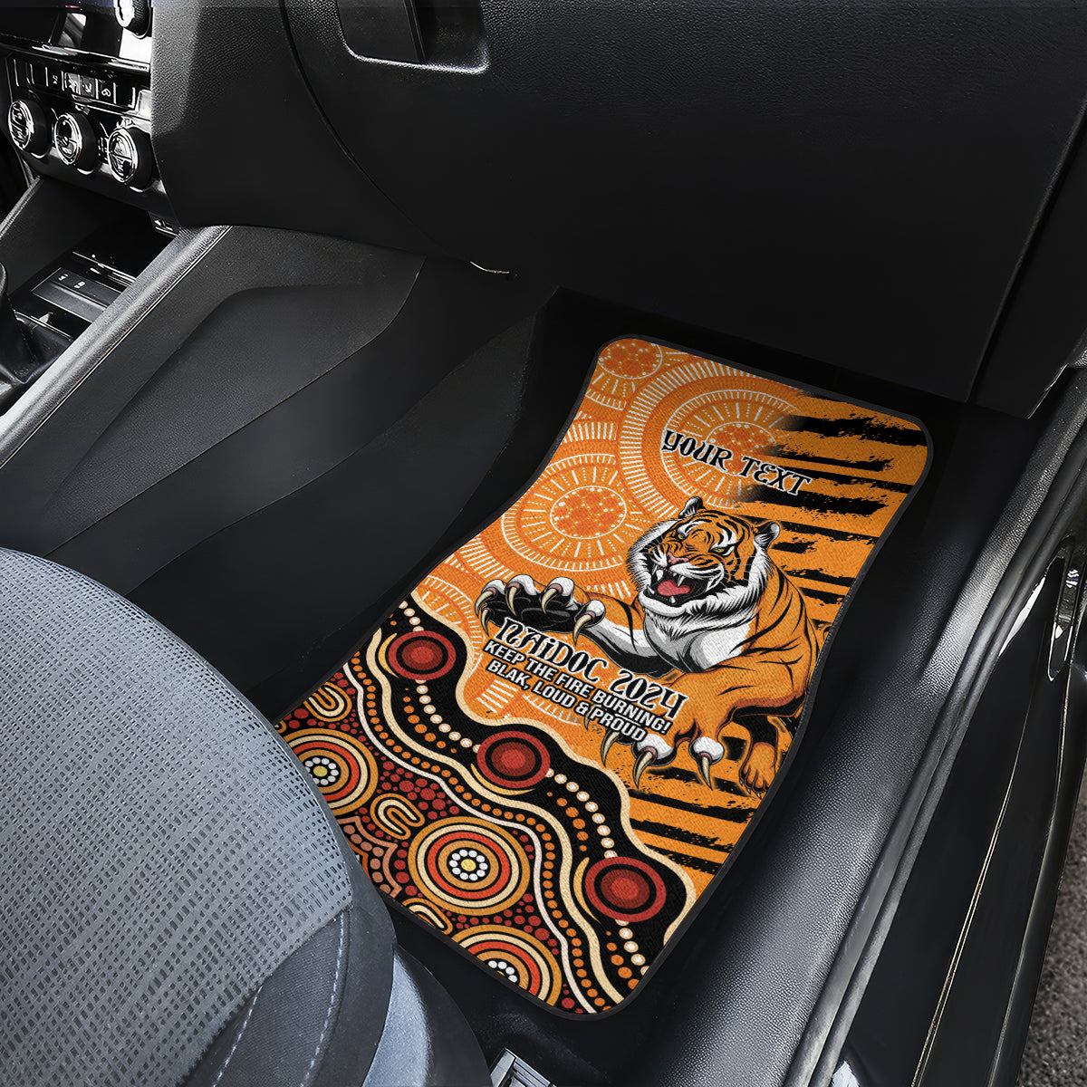 Personalised Wests Tigers NAIDOC Week 2024 Car Mats Aboriginal Fire Burning Sparks