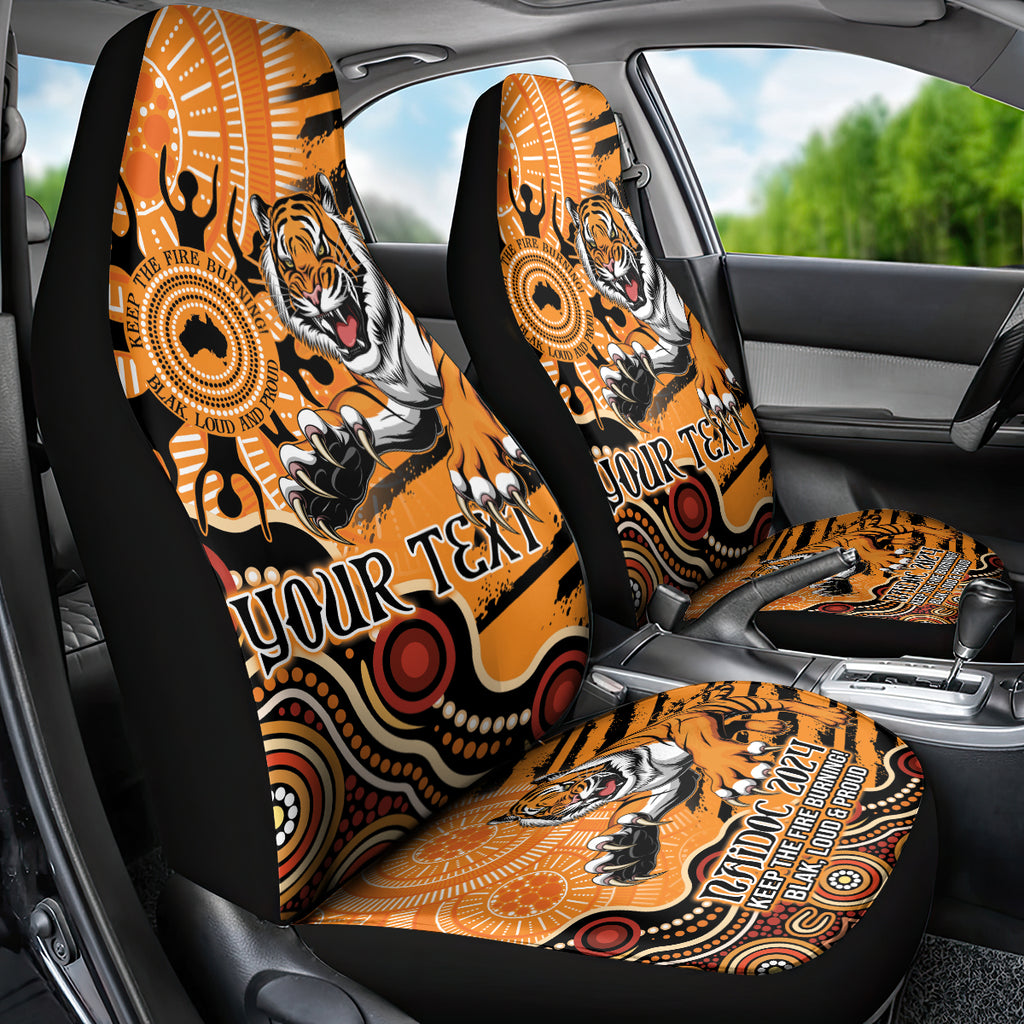 Personalised Wests Tigers NAIDOC Week 2024 Car Seat Cover Aboriginal Fire Burning Sparks