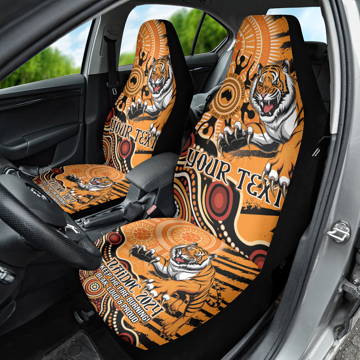 Personalised Wests Tigers NAIDOC Week 2024 Car Seat Cover Aboriginal Fire Burning Sparks