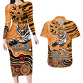 Personalised Wests Tigers NAIDOC Week 2024 Couples Matching Long Sleeve Bodycon Dress and Hawaiian Shirt Aboriginal Fire Burning Sparks