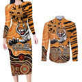 Personalised Wests Tigers NAIDOC Week 2024 Couples Matching Long Sleeve Bodycon Dress and Long Sleeve Button Shirt Aboriginal Fire Burning Sparks