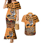 Personalised Wests Tigers NAIDOC Week 2024 Couples Matching Mermaid Dress and Hawaiian Shirt Aboriginal Fire Burning Sparks