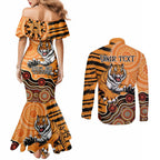 Personalised Wests Tigers NAIDOC Week 2024 Couples Matching Mermaid Dress and Long Sleeve Button Shirt Aboriginal Fire Burning Sparks