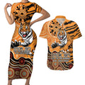 Personalised Wests Tigers NAIDOC Week 2024 Couples Matching Short Sleeve Bodycon Dress and Hawaiian Shirt Aboriginal Fire Burning Sparks