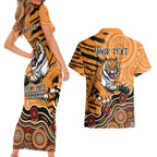 Personalised Wests Tigers NAIDOC Week 2024 Couples Matching Short Sleeve Bodycon Dress and Hawaiian Shirt Aboriginal Fire Burning Sparks