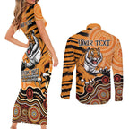 Personalised Wests Tigers NAIDOC Week 2024 Couples Matching Short Sleeve Bodycon Dress and Long Sleeve Button Shirt Aboriginal Fire Burning Sparks