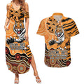 Personalised Wests Tigers NAIDOC Week 2024 Couples Matching Summer Maxi Dress and Hawaiian Shirt Aboriginal Fire Burning Sparks