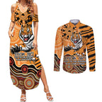 Personalised Wests Tigers NAIDOC Week 2024 Couples Matching Summer Maxi Dress and Long Sleeve Button Shirt Aboriginal Fire Burning Sparks