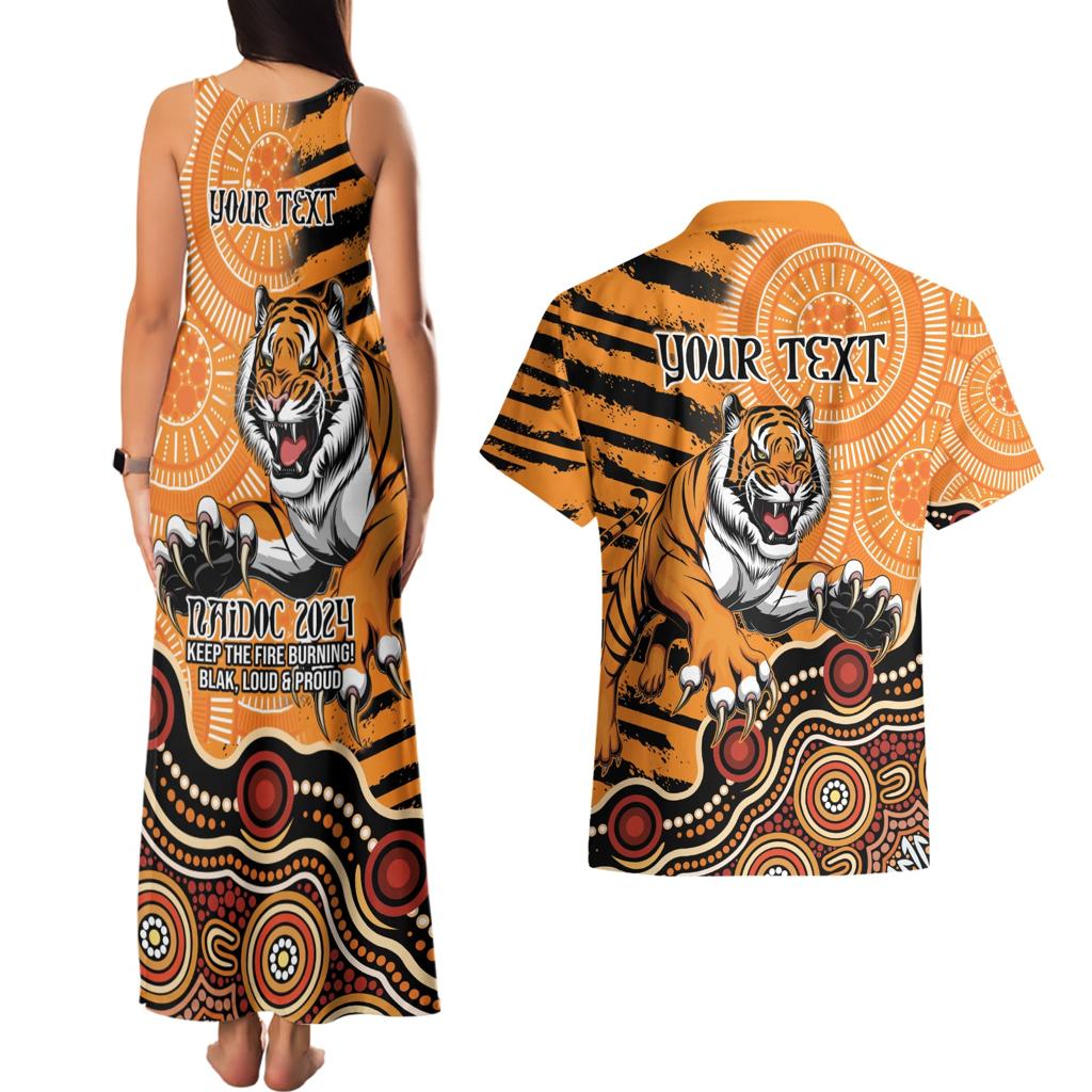 Personalised Wests Tigers NAIDOC Week 2024 Couples Matching Tank Maxi Dress and Hawaiian Shirt Aboriginal Fire Burning Sparks