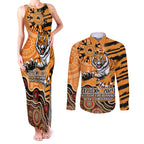 Personalised Wests Tigers NAIDOC Week 2024 Couples Matching Tank Maxi Dress and Long Sleeve Button Shirt Aboriginal Fire Burning Sparks