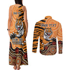 Personalised Wests Tigers NAIDOC Week 2024 Couples Matching Tank Maxi Dress and Long Sleeve Button Shirt Aboriginal Fire Burning Sparks