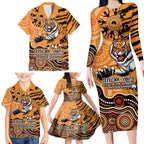 Personalised Wests Tigers NAIDOC Week 2024 Family Matching Long Sleeve Bodycon Dress and Hawaiian Shirt Aboriginal Fire Burning Sparks