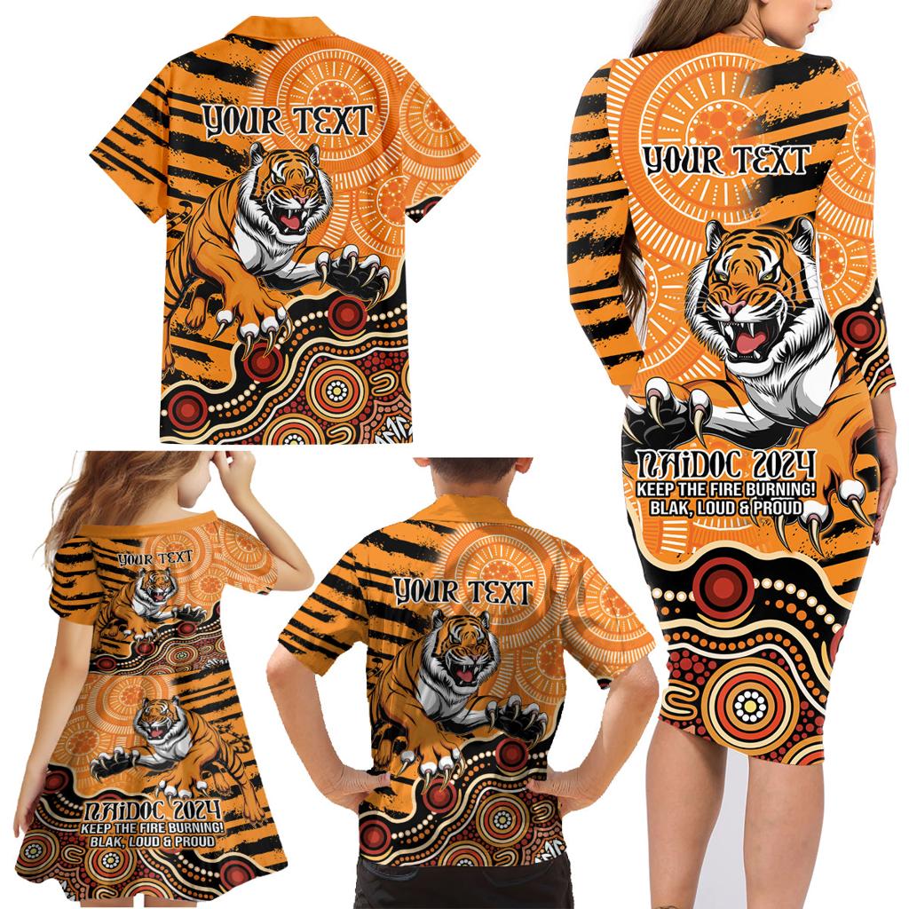 Personalised Wests Tigers NAIDOC Week 2024 Family Matching Long Sleeve Bodycon Dress and Hawaiian Shirt Aboriginal Fire Burning Sparks
