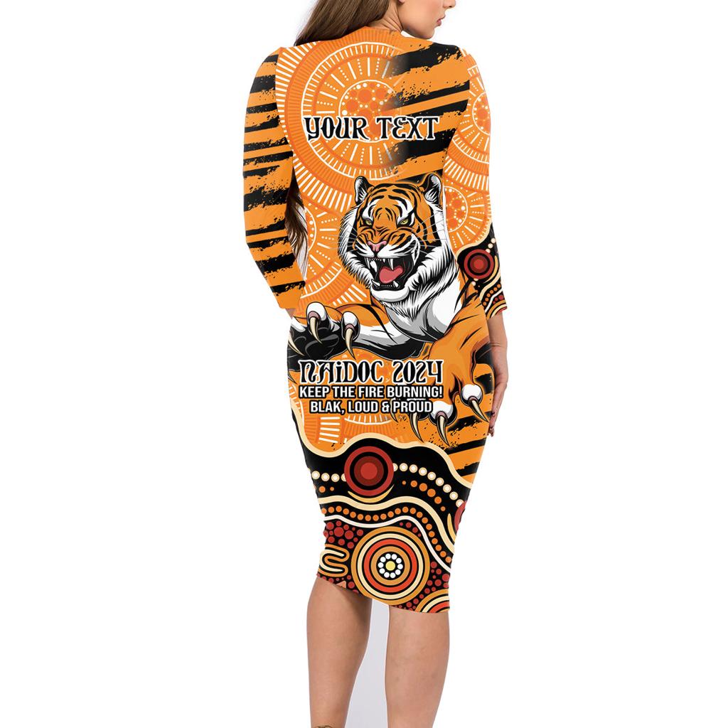 Personalised Wests Tigers NAIDOC Week 2024 Family Matching Long Sleeve Bodycon Dress and Hawaiian Shirt Aboriginal Fire Burning Sparks
