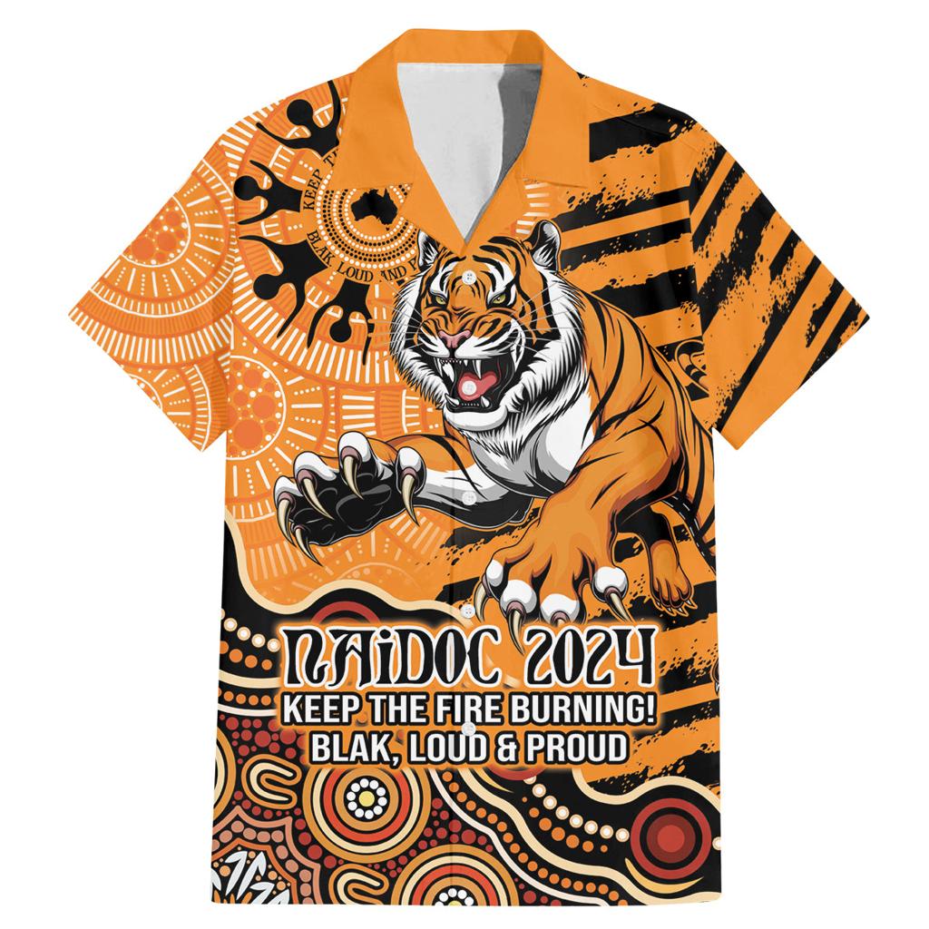 Personalised Wests Tigers NAIDOC Week 2024 Family Matching Mermaid Dress and Hawaiian Shirt Aboriginal Fire Burning Sparks
