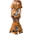 Personalised Wests Tigers NAIDOC Week 2024 Family Matching Mermaid Dress and Hawaiian Shirt Aboriginal Fire Burning Sparks