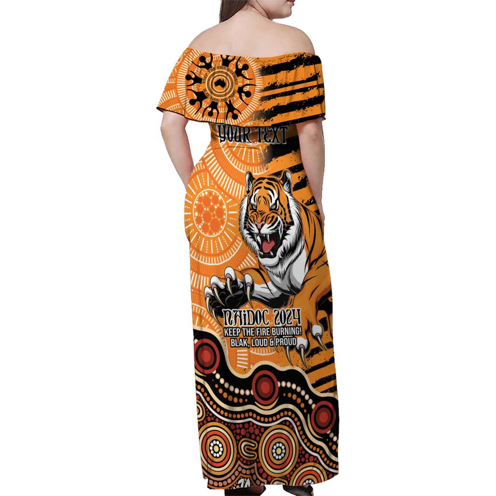 Personalised Wests Tigers NAIDOC Week 2024 Family Matching Off Shoulder Maxi Dress and Hawaiian Shirt Aboriginal Fire Burning Sparks