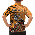 Personalised Wests Tigers NAIDOC Week 2024 Family Matching Off Shoulder Short Dress and Hawaiian Shirt Aboriginal Fire Burning Sparks