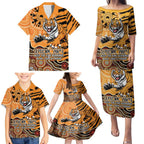Personalised Wests Tigers NAIDOC Week 2024 Family Matching Puletasi and Hawaiian Shirt Aboriginal Fire Burning Sparks