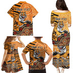 Personalised Wests Tigers NAIDOC Week 2024 Family Matching Puletasi and Hawaiian Shirt Aboriginal Fire Burning Sparks