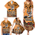 Personalised Wests Tigers NAIDOC Week 2024 Family Matching Summer Maxi Dress and Hawaiian Shirt Aboriginal Fire Burning Sparks