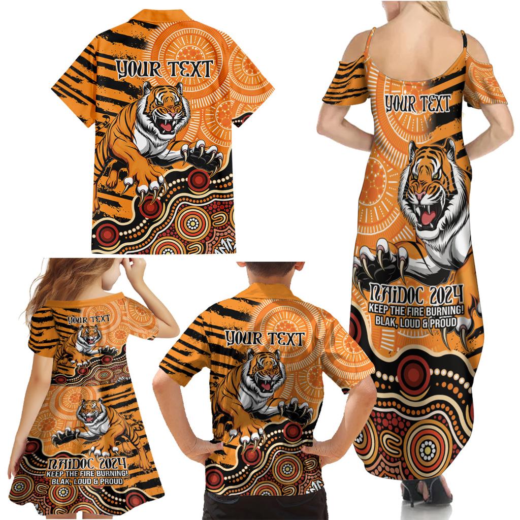 Personalised Wests Tigers NAIDOC Week 2024 Family Matching Summer Maxi Dress and Hawaiian Shirt Aboriginal Fire Burning Sparks