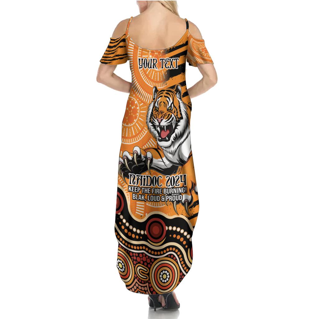 Personalised Wests Tigers NAIDOC Week 2024 Family Matching Summer Maxi Dress and Hawaiian Shirt Aboriginal Fire Burning Sparks