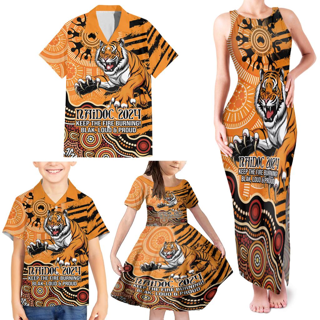 Personalised Wests Tigers NAIDOC Week 2024 Family Matching Tank Maxi Dress and Hawaiian Shirt Aboriginal Fire Burning Sparks