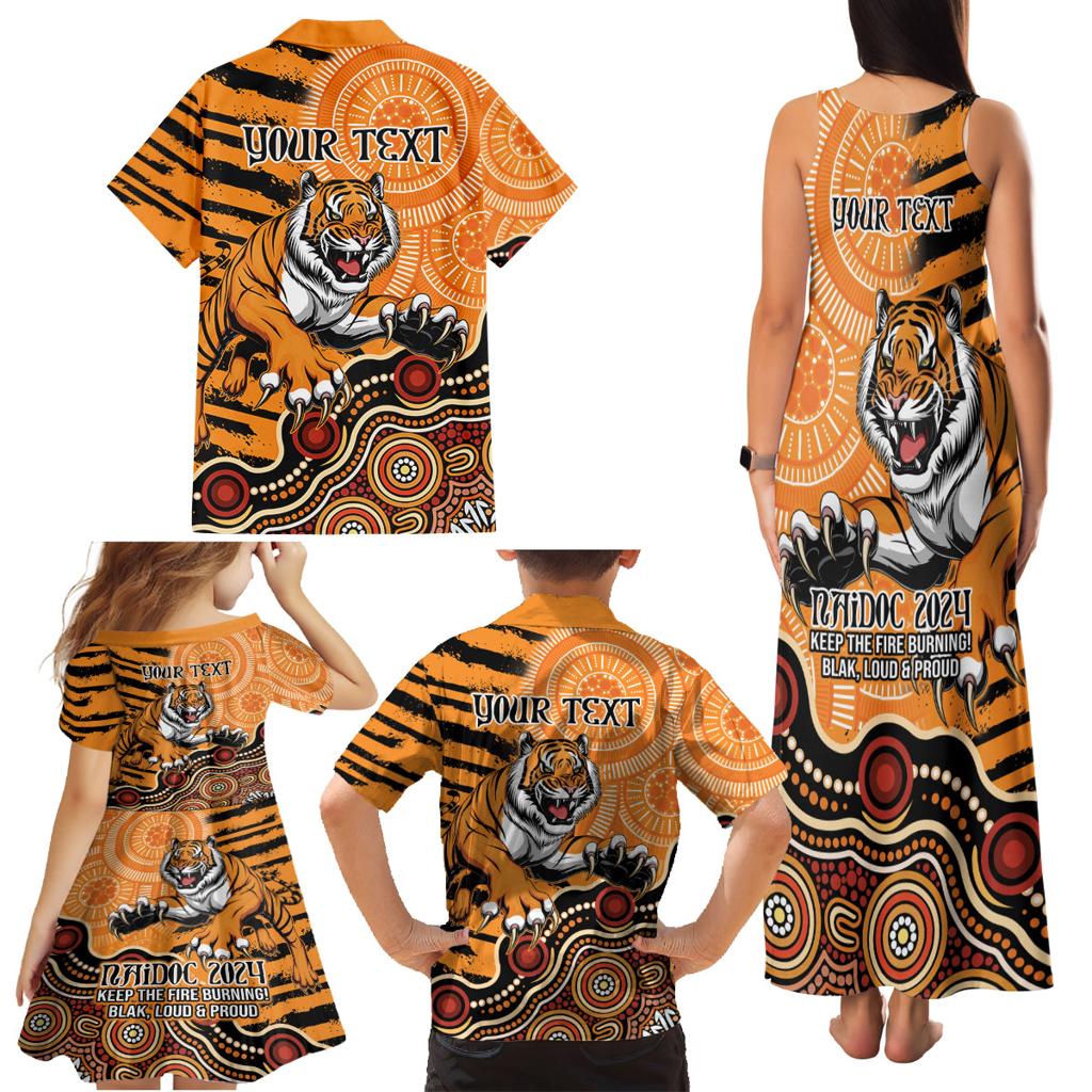 Personalised Wests Tigers NAIDOC Week 2024 Family Matching Tank Maxi Dress and Hawaiian Shirt Aboriginal Fire Burning Sparks